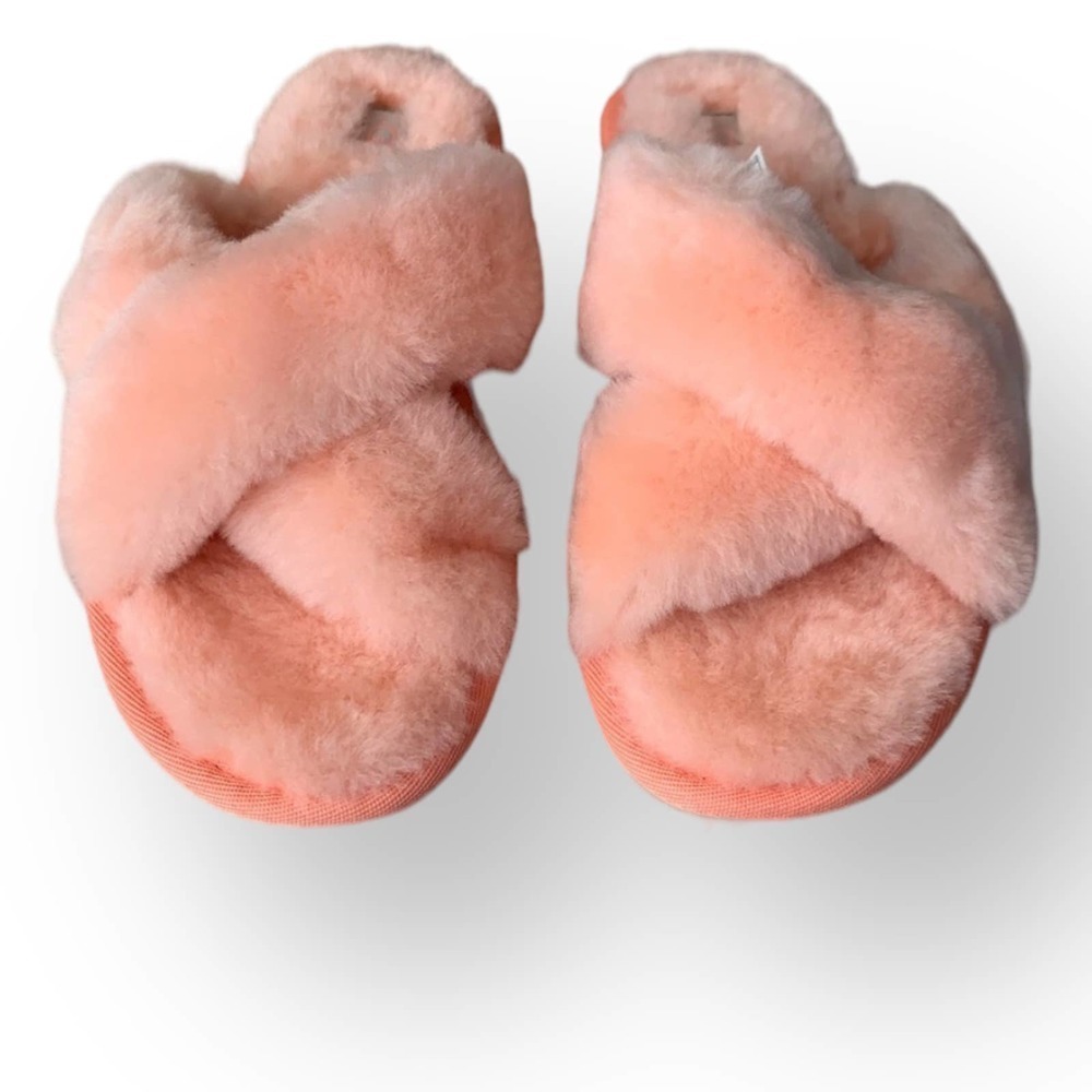 Ugg Fuzzette Beverly Pink Criss Cross Strap Fur Slippers Size 5 - Picture 9 of 12